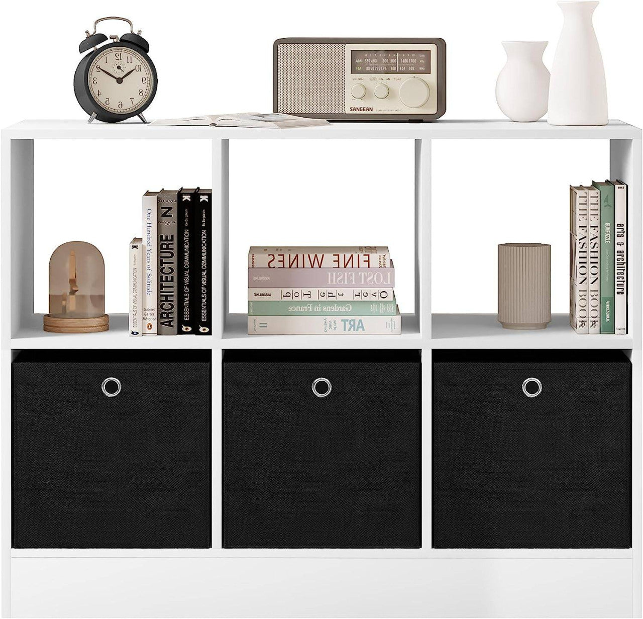 24goodz Stylish Bookcase with 3 Fabric Drawers - High Capacity - E1 Wood Material - For Home Organization - White - 80x60x30 cm