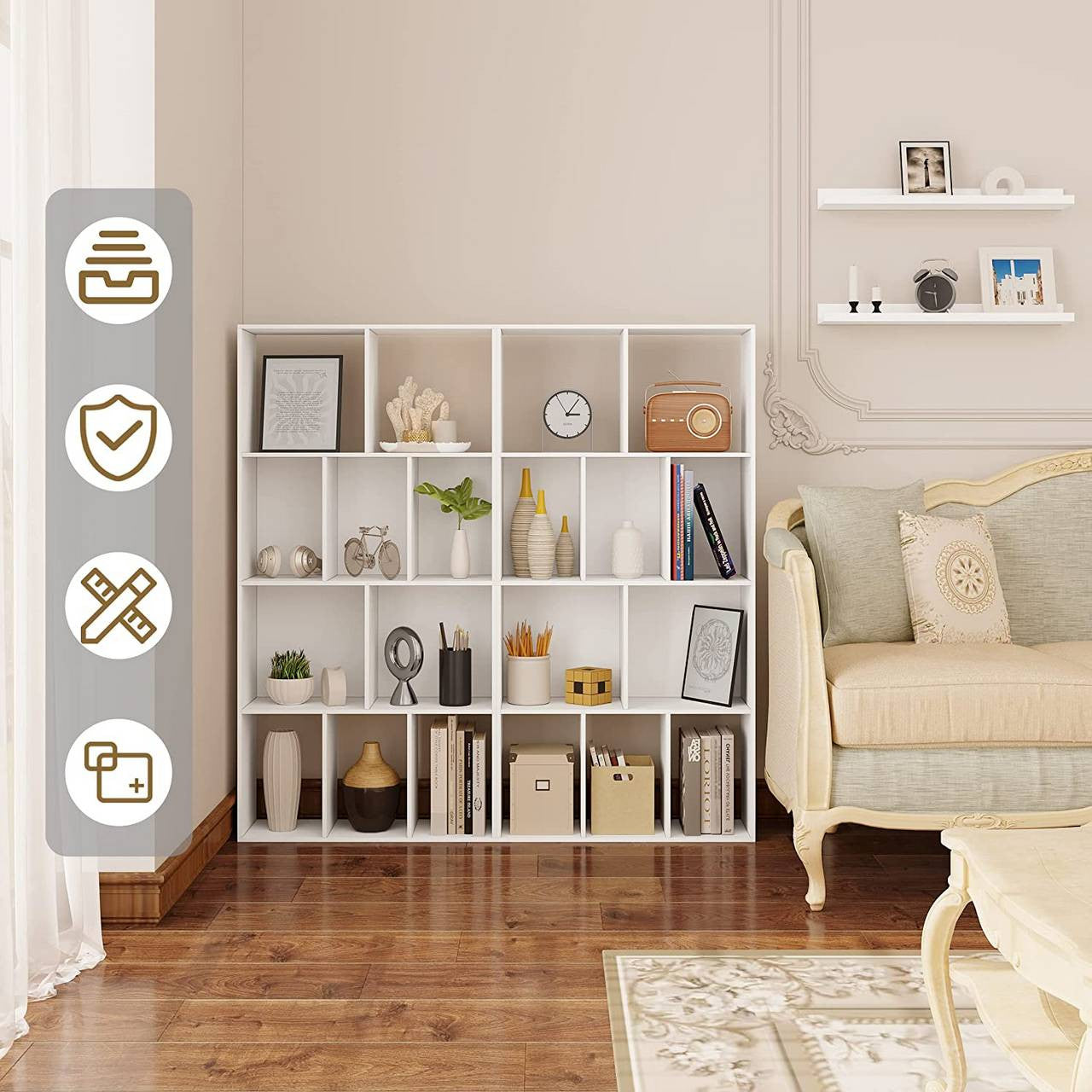 24goodz Bookcase with 4 Levels - Ample Storage Space - E1 Wood Material - For Home & Office - White - ws