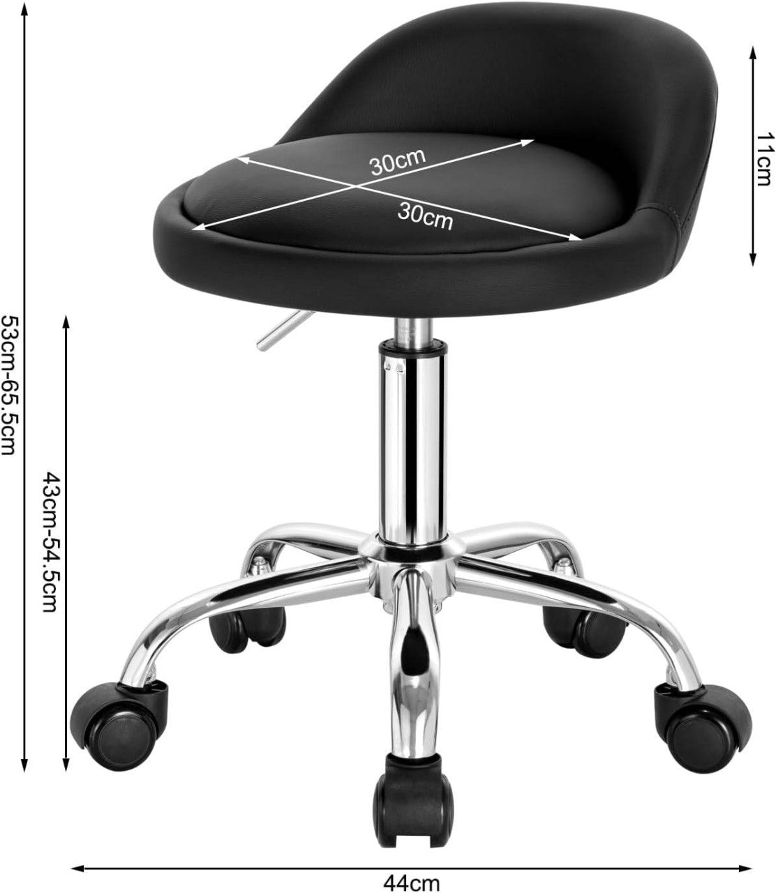 24goodz Adjustable Office Stool with Wheels - Stylish & Comfortable - Ergonomic Design - Faux Leather - Black