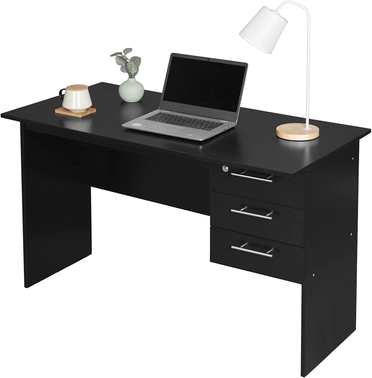 24goodz Office Desk with 3 Drawers and Lock - Sturdy and Stylish - Wood - For Home and Office - Black - 120x60x75cm - sz