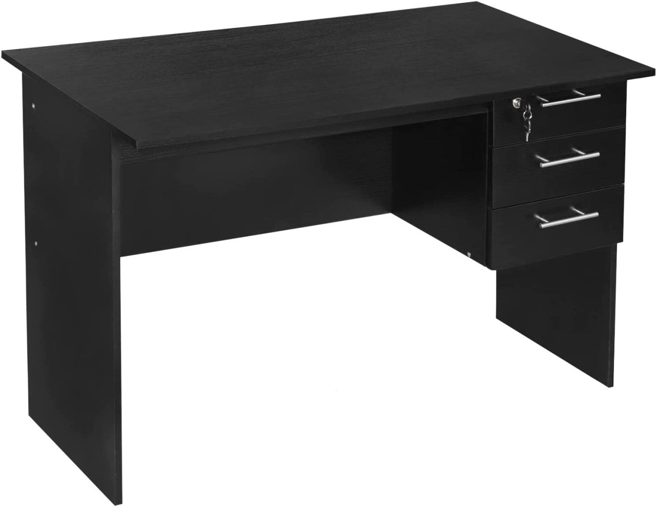 24goodz Office Desk with 3 Drawers and Lock - Sturdy and Stylish - Wood - For Home and Office - Black - 120x60x75cm - sz