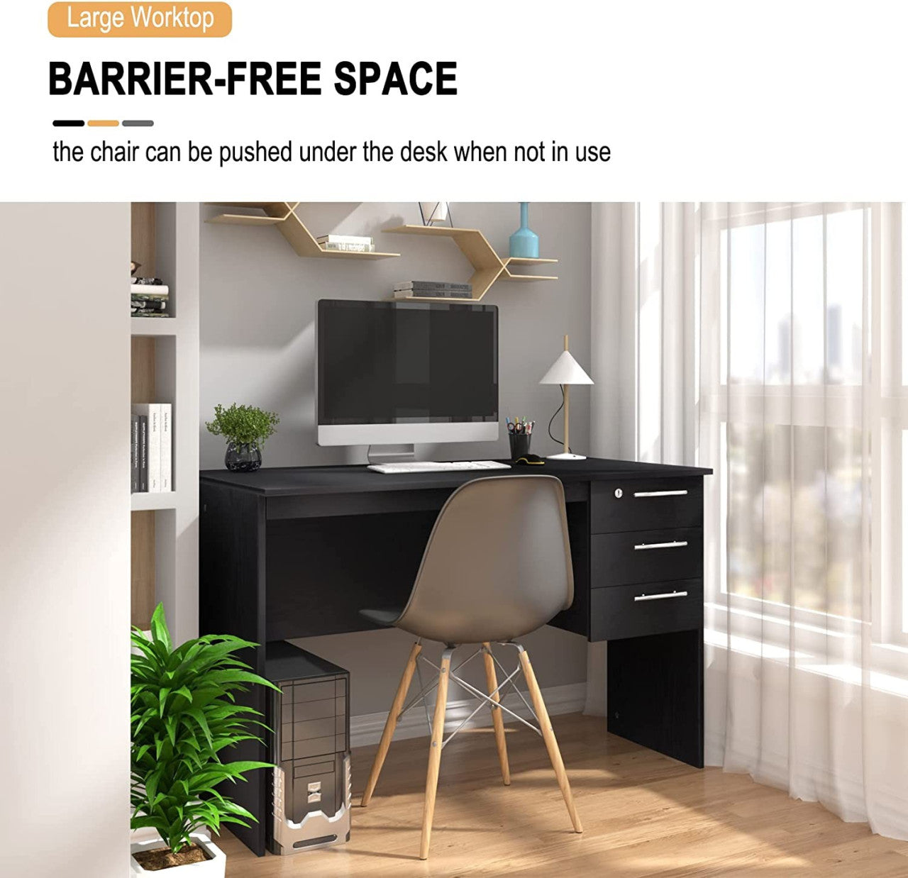 24goodz Office Desk with 3 Drawers and Lock - Sturdy and Stylish - Wood - For Home and Office - Black - 120x60x75cm - sz