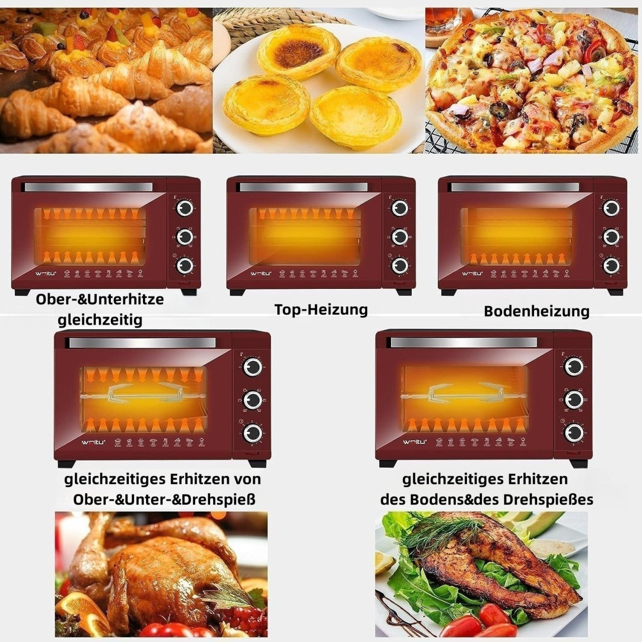 24goodz Convection Oven with Pizza Function - Fast Heating - Easy Clean - 1600W - Black - 32L - rsz