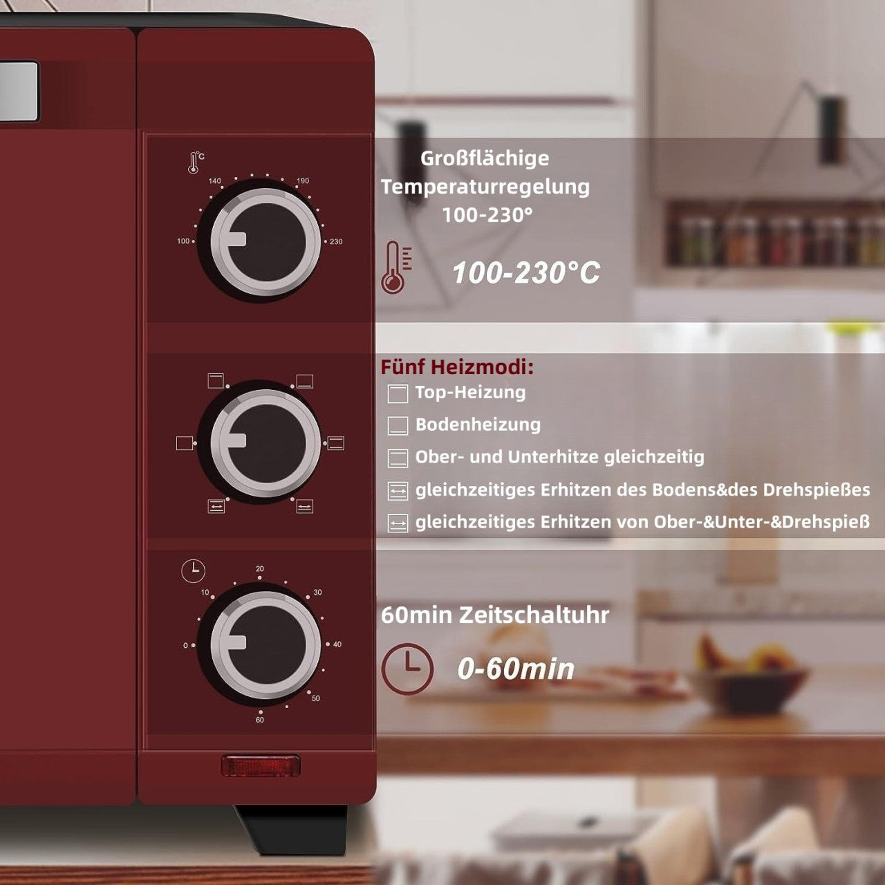 24goodz Convection Oven with Pizza Function - Fast Heating - Easy Clean - 1600W - Black - 32L - rsz