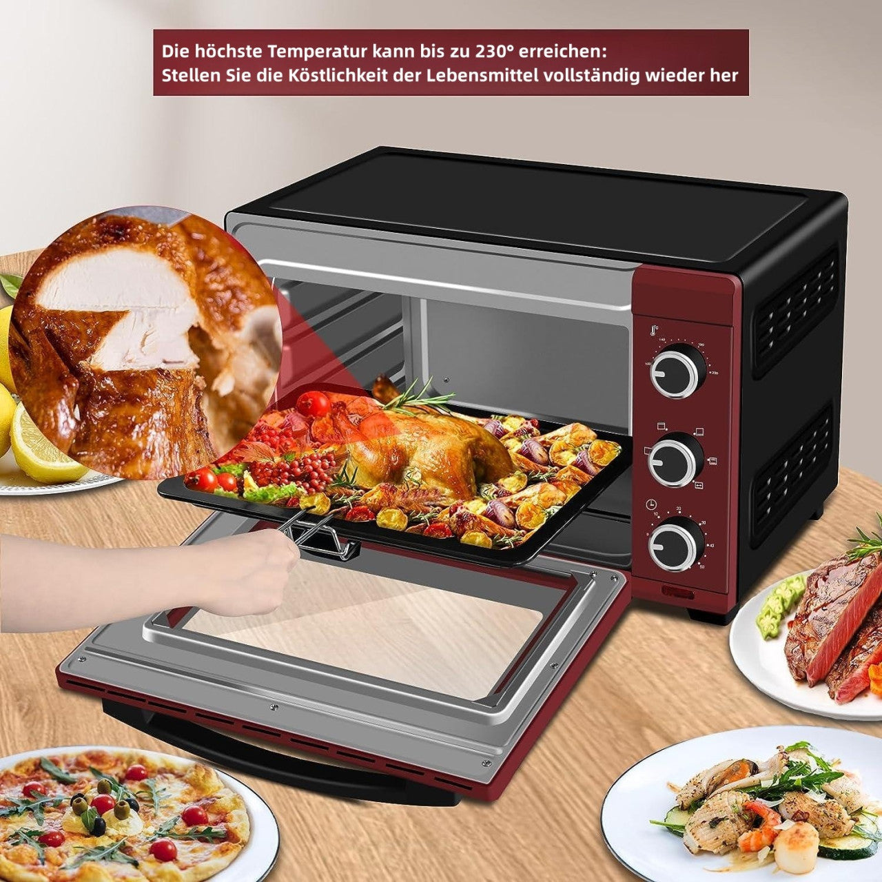 24goodz Convection Oven with Pizza Function - Fast Heating - Easy Clean - 1600W - Black - 32L - rsz