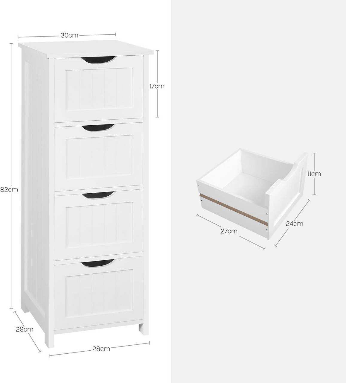 24goodz Bathroom Cabinet - Versatile Use - Eco-Friendly Bamboo and MDF - 30x82x30 cm - White - ws