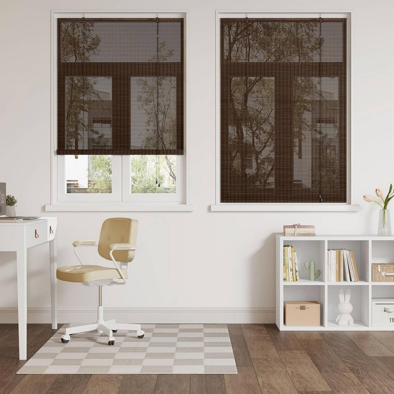 24goodz Bamboo Roller Blind - Elegant Light Filtering - Durable Bamboo - For Indoor and Outdoor Use - Dark Brown - 110 x 160 cm