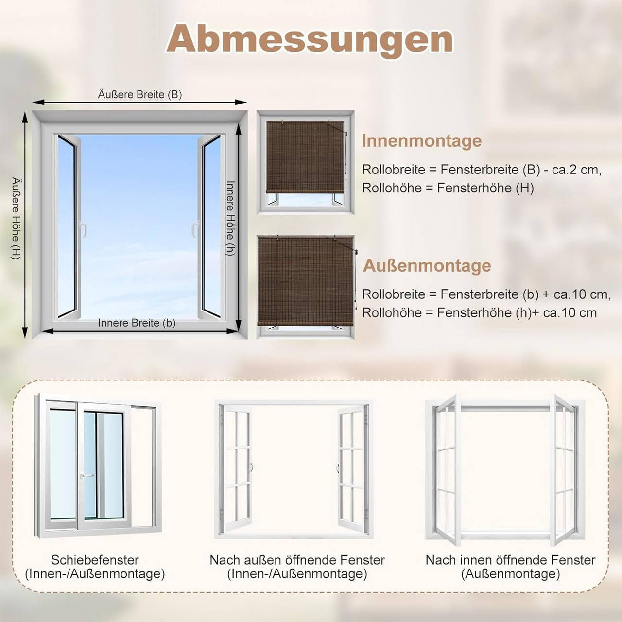24goodz Bamboo Roller Blind - Elegant Light Filtering - Durable Bamboo - For Indoor and Outdoor Use - Dark Brown - 110 x 160 cm