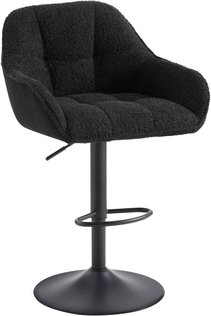 24goodz Adjustable Bar Stool - Double Comfort - 360° Rotatable - Chenille and Metal - Black