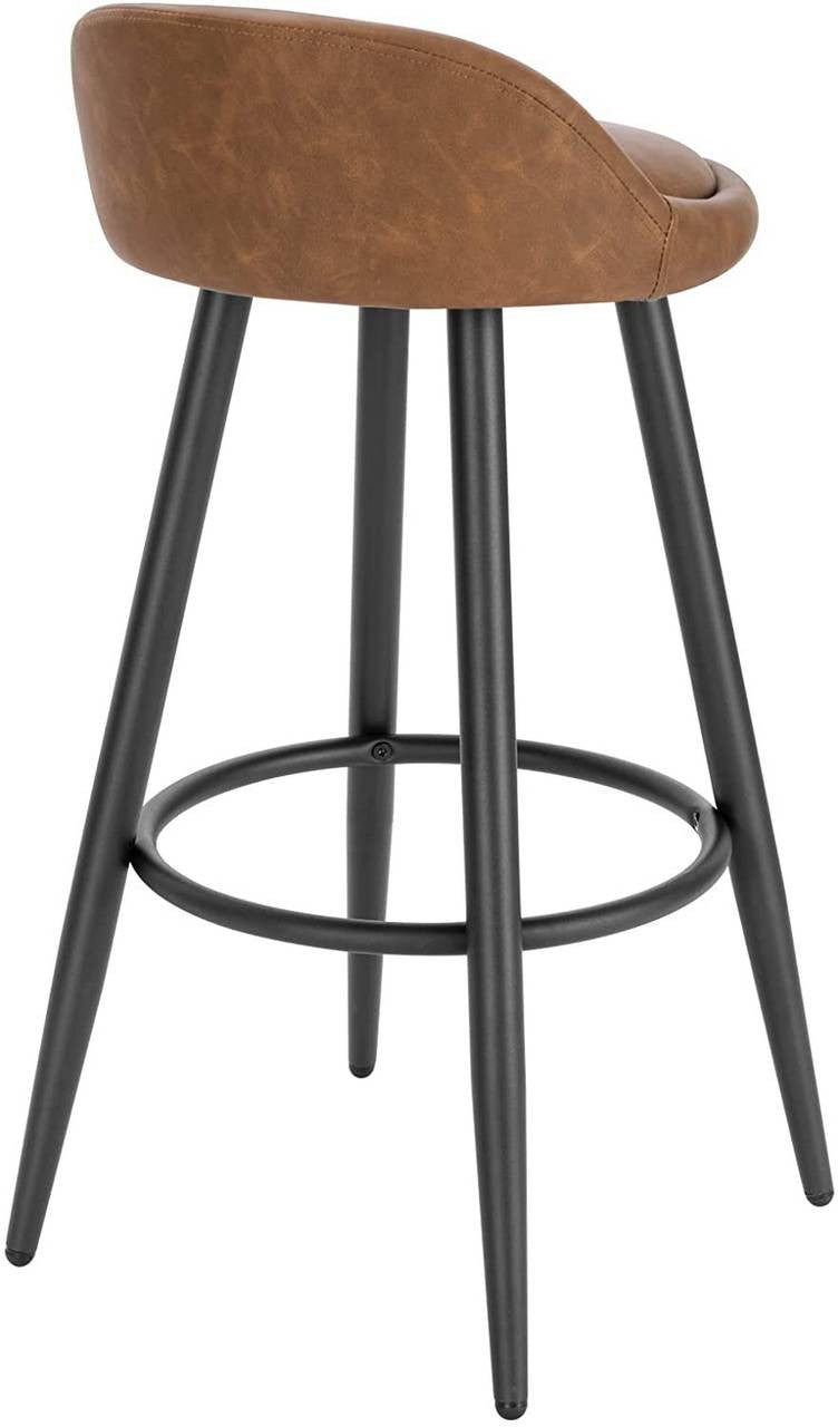 24goodz Bar Stool - Stable and Robust Design - High Comfort - Wood and Faux Leather - For Home Use - Anthracite Brown