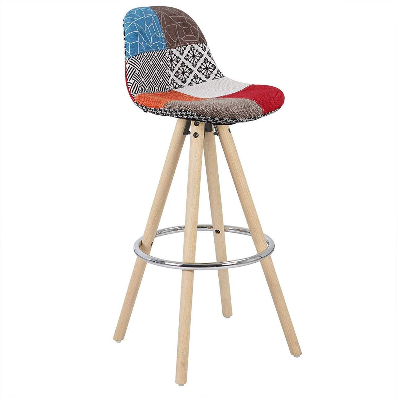 24goodz Set of 2 Bar Stools - Ergonomic Design - Durable Linen Upholstery - Solid Wood - Multi-Functional - Dark Grey + Light Grey + Multi-colour - mf