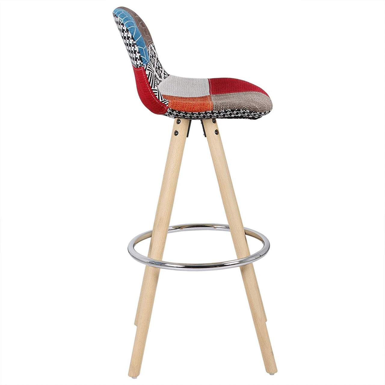 24goodz Set of 2 Bar Stools - Ergonomic Design - Durable Linen Upholstery - Solid Wood - Multi-Functional - Dark Grey + Light Grey + Multi-colour - mf