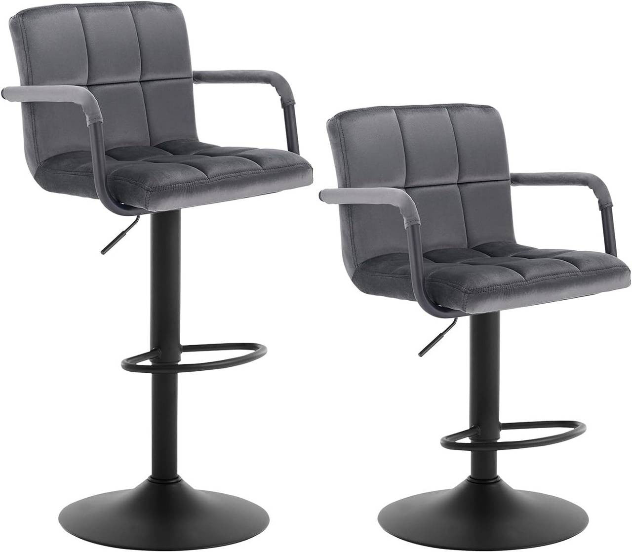 24goodz Velvet Bar Stools Set of 2 - Ergonomic Design - Durable Metal Frame - Velvet - For Home and Bistro Use - Dark Grey - dgr