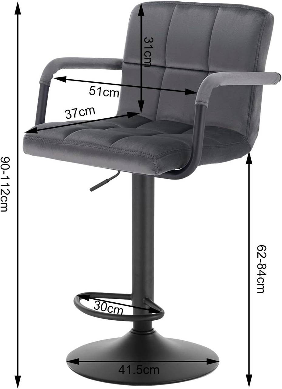 24goodz Velvet Bar Stools Set of 2 - Ergonomic Design - Durable Metal Frame - Velvet - For Home and Bistro Use - Dark Grey - dgr