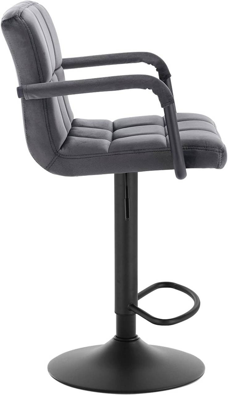 24goodz Velvet Bar Stools Set of 2 - Ergonomic Design - Durable Metal Frame - Velvet - For Home and Bistro Use - Dark Grey - dgr