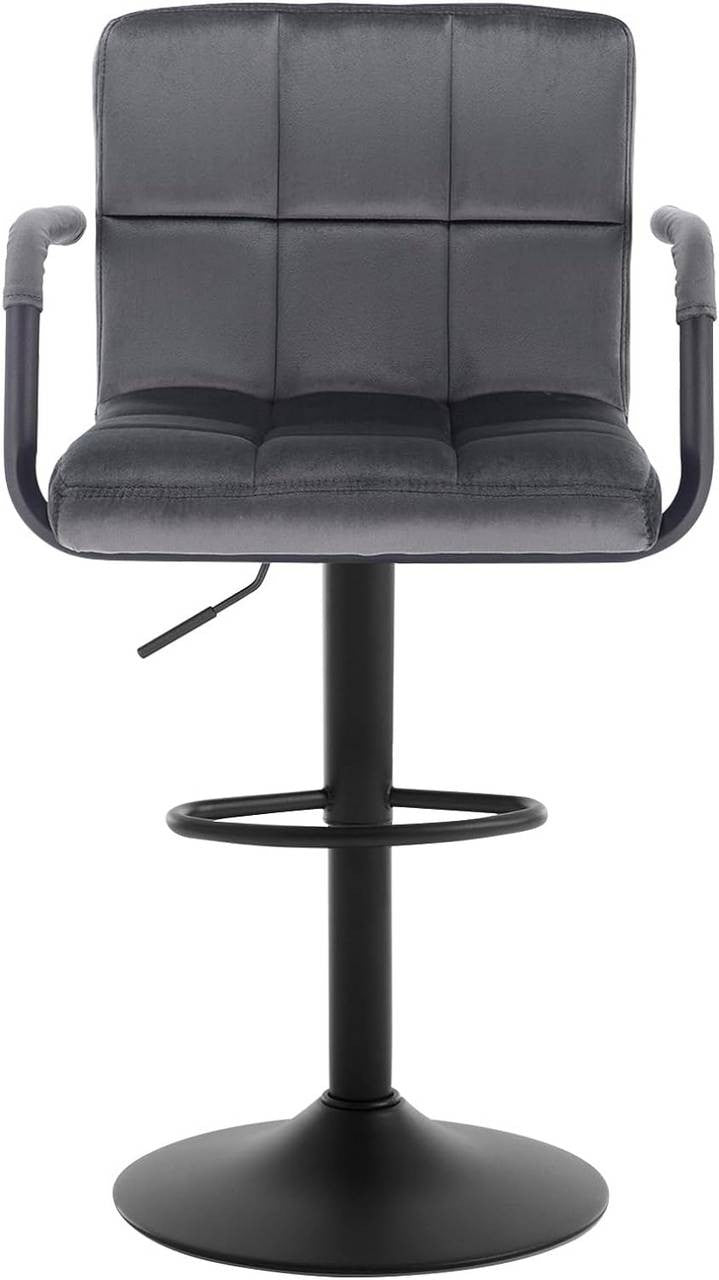 24goodz Velvet Bar Stools Set of 2 - Ergonomic Design - Durable Metal Frame - Velvet - For Home and Bistro Use - Dark Grey - dgr