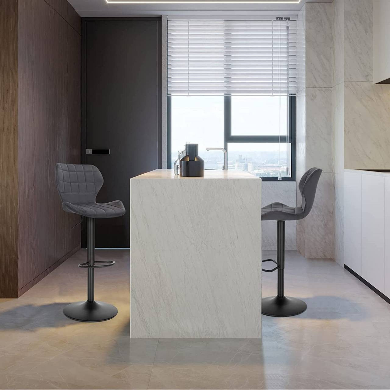 24goodz Velvet Bar Stool - Comfortable and Stylish - Metal - For Home and Bar Use - Dark Grey - dgr