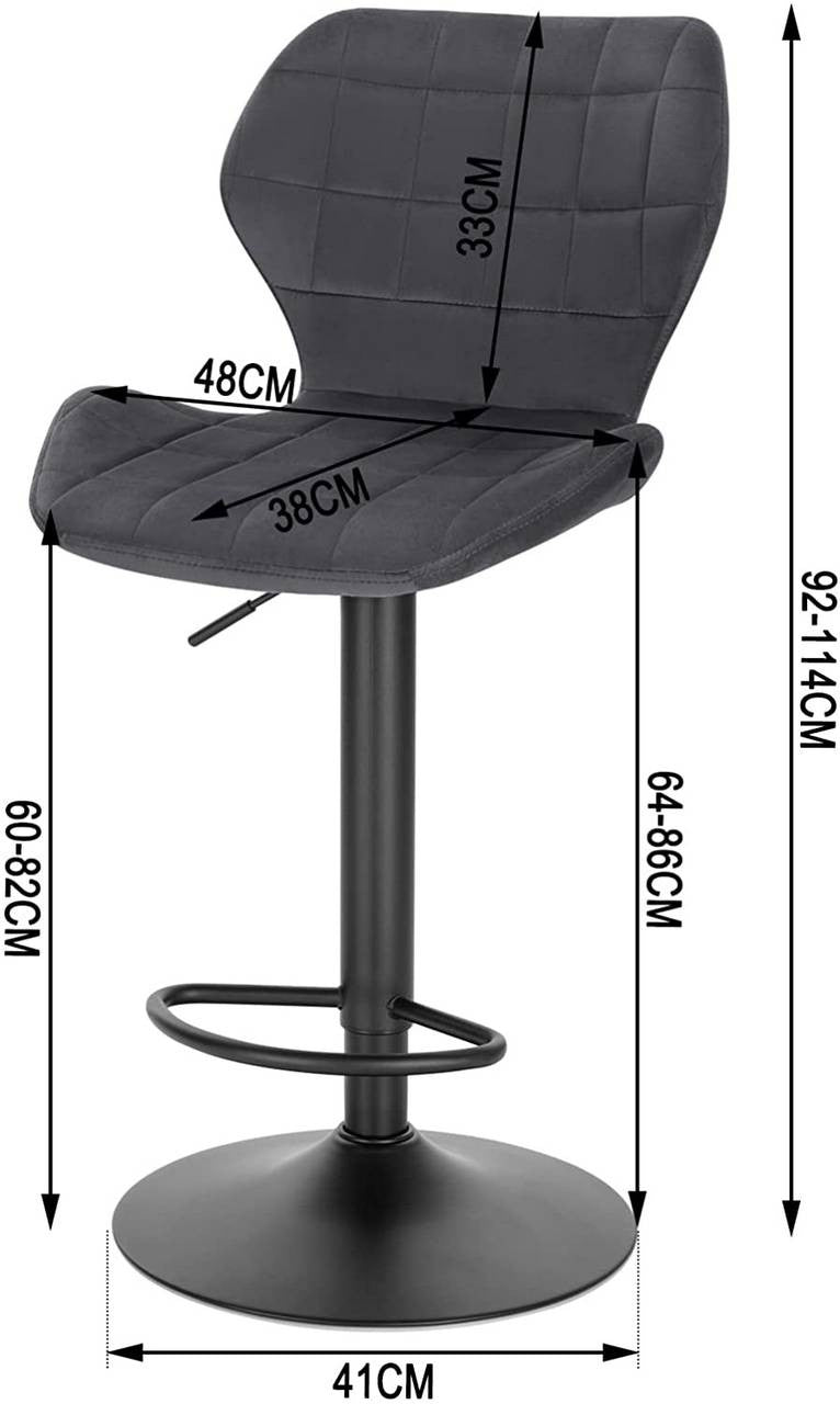 24goodz Velvet Bar Stool - Comfortable and Stylish - Metal - For Home and Bar Use - Dark Grey - dgr