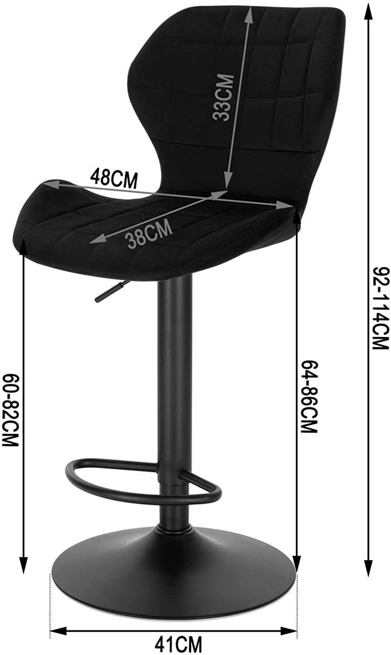 24goodz Adjustable 360° Swivel Bar Stool - Comfortable and Stylish - Velvet and Metal - For Home and Bar Use - Dark Grey/Black/Dark Green - sz