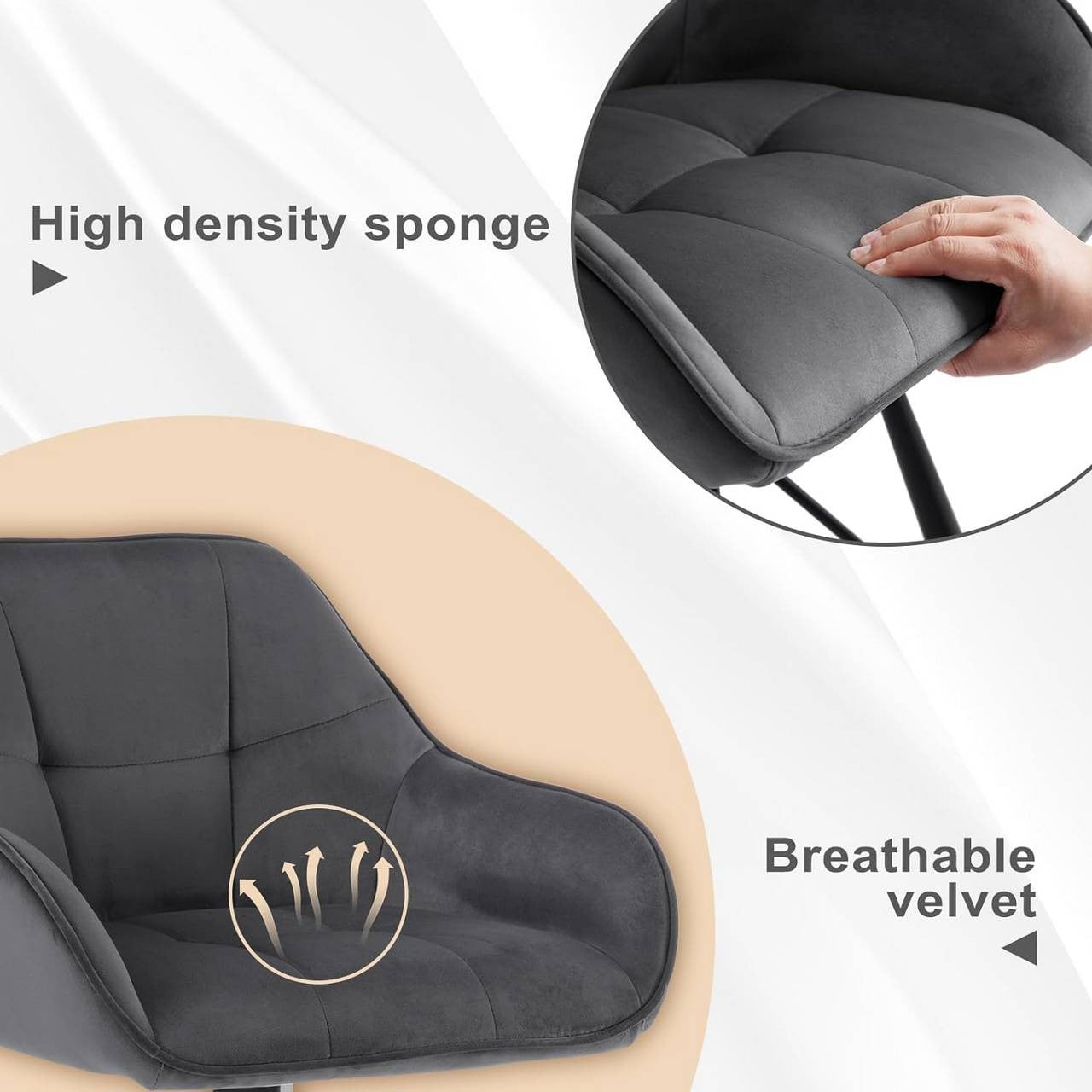 24goodz Velvet Bar Stool Set of 6 - 360° Rotating - High Comfort - Velvet and Metal - Dark Grey - 51 x 94.5 x 53 cm