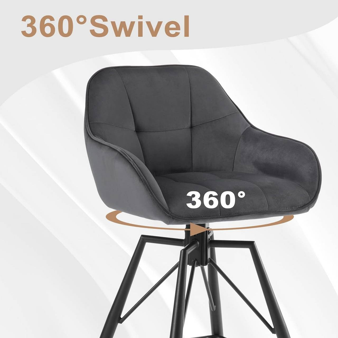 24goodz Velvet Bar Stool Set of 6 - 360° Rotating - High Comfort - Velvet and Metal - Dark Grey - 51 x 94.5 x 53 cm