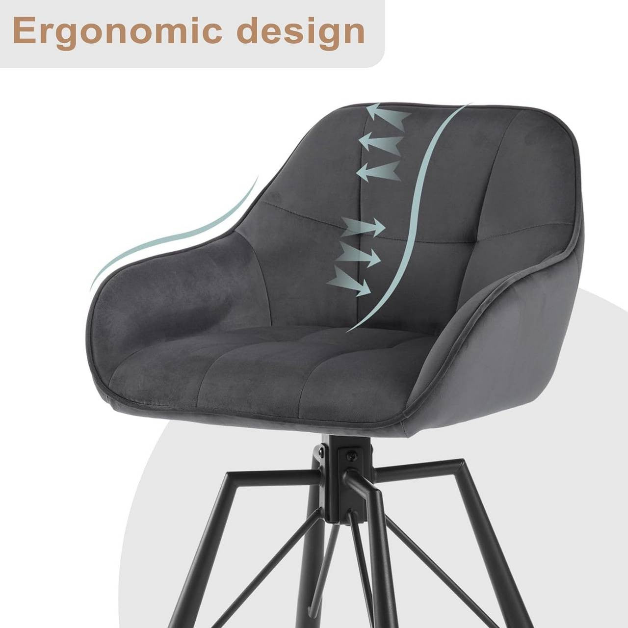 24goodz Velvet Bar Stool Set of 6 - 360° Rotating - High Comfort - Velvet and Metal - Dark Grey - 51 x 94.5 x 53 cm