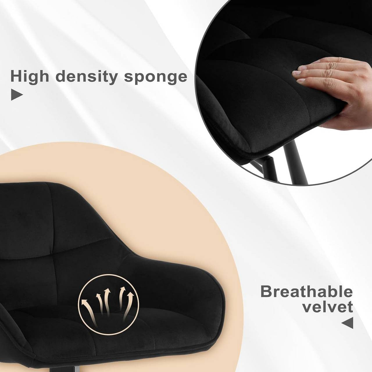 24goodz Velvet Bar Stool Set of 4 - 360° Rotating Design - High Comfort - Velvet and Metal - Black - 51 x 94.5 x 53 cm