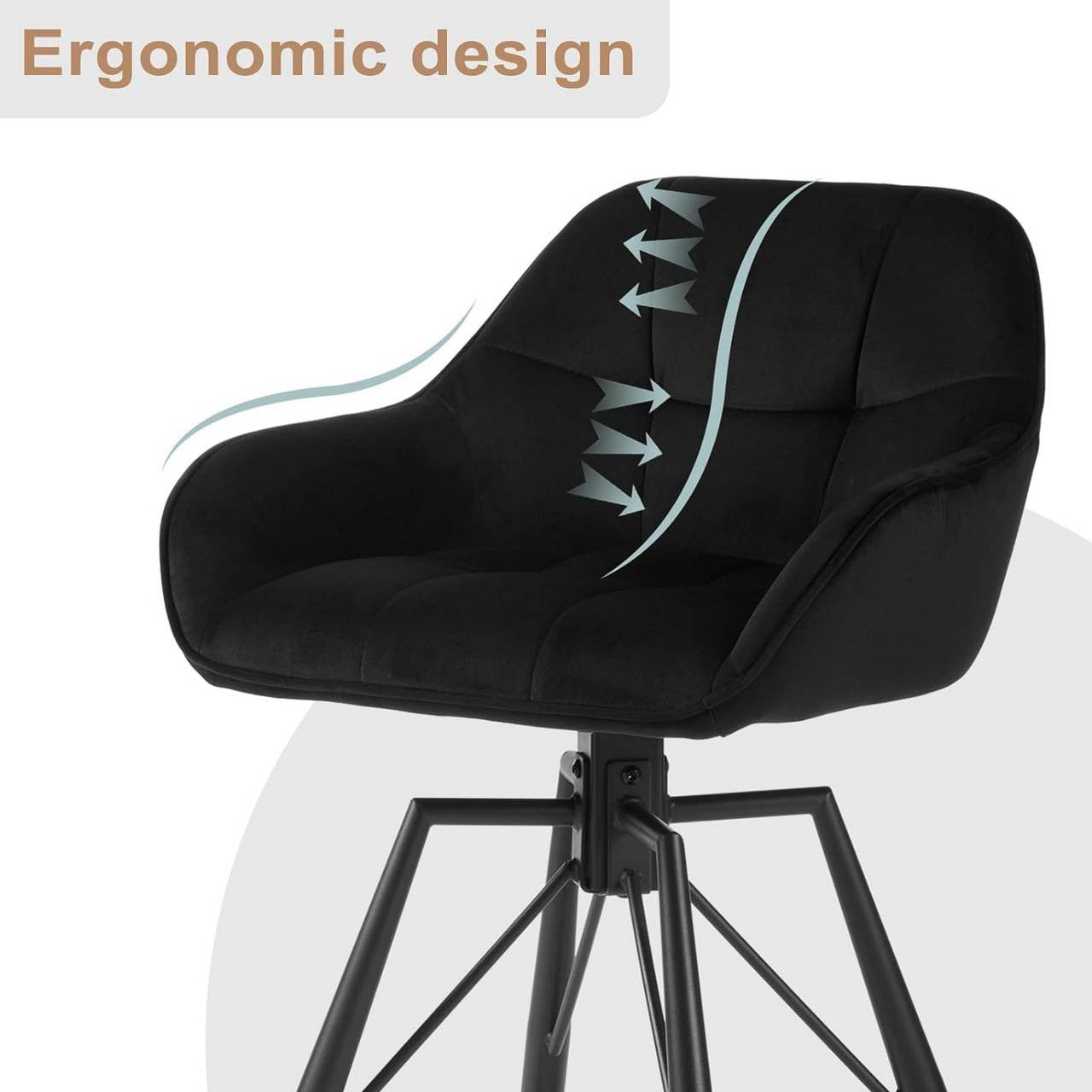 24goodz Velvet Bar Stool Set of 4 - 360° Rotating Design - High Comfort - Velvet and Metal - Black - 51 x 94.5 x 53 cm