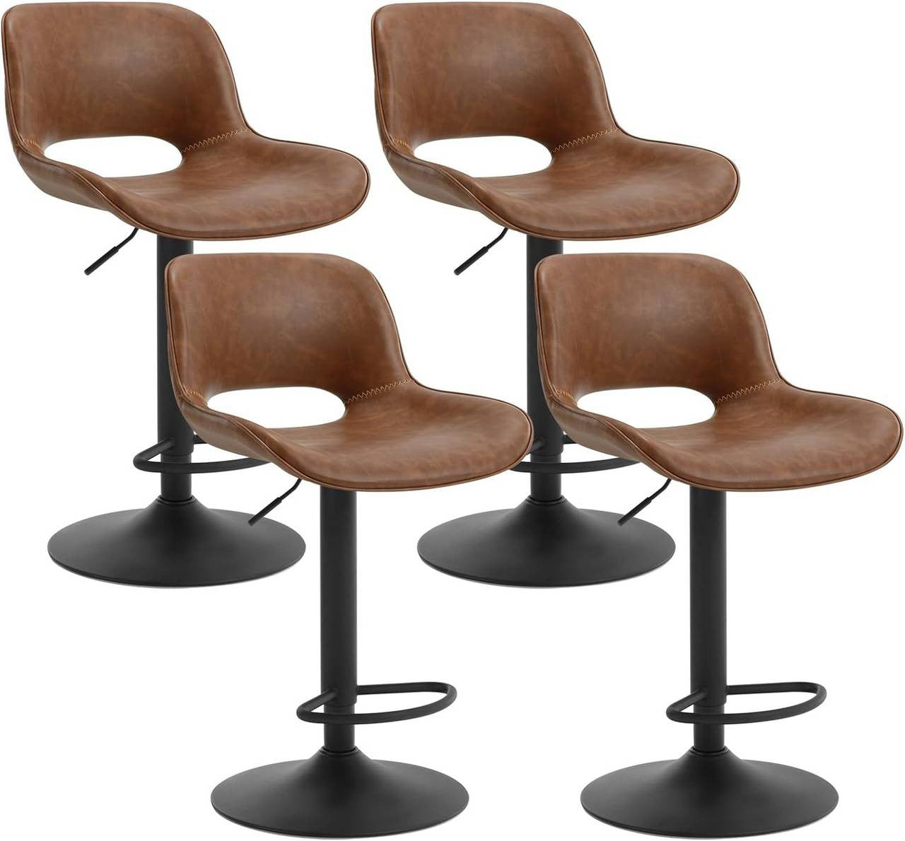 24goodz Adjustable Bar Stool Set of 4 - Ergonomic Design - Durable and Stylish - Vintage Faux Leather and Metal - Brown/Anthracite