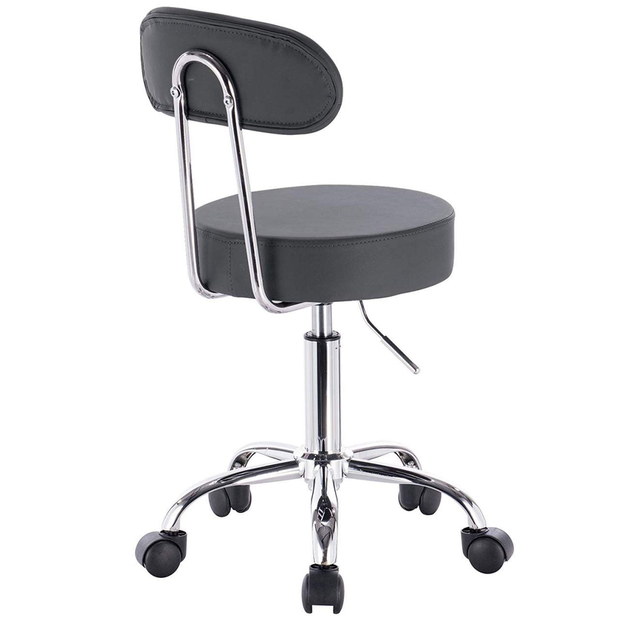 24goodz Rolling Stool with Backrest - Ergonomic Design - High-Quality Materials - Faux Leather - Grey
