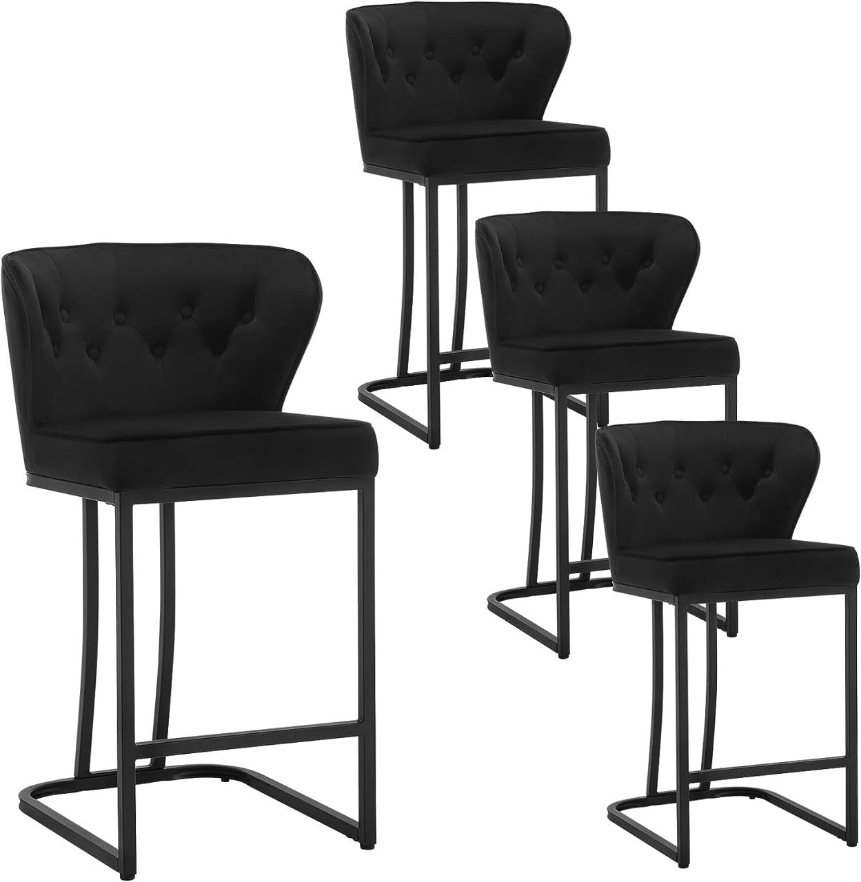 24goodz Velvet Bar Stool with Backrest - Comfortable and Stylish Design - Metal and Velvet - For Home and Bistro Use - Dark Grey/Black