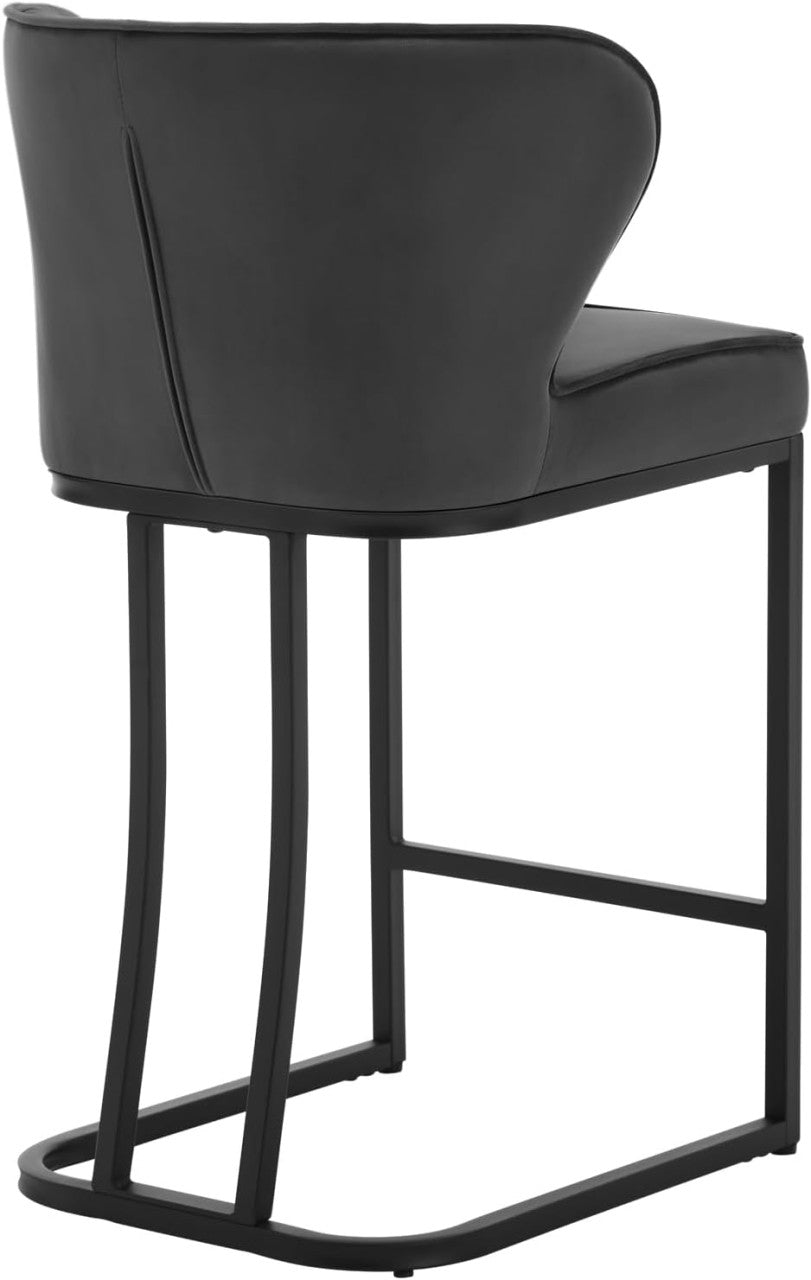 24goodz Velvet Bar Stool with Backrest - Comfortable and Stylish Design - Metal Frame - For Home and Bistro Use - Dark Grey/Black
