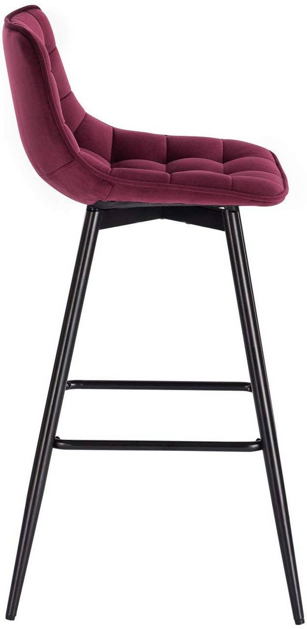 24goodz Velvet Bar Stool - Comfortable & Ergonomic - Sturdy & Robust - Velvet + Metal - Bordeaux - Set of 2/4 - bd