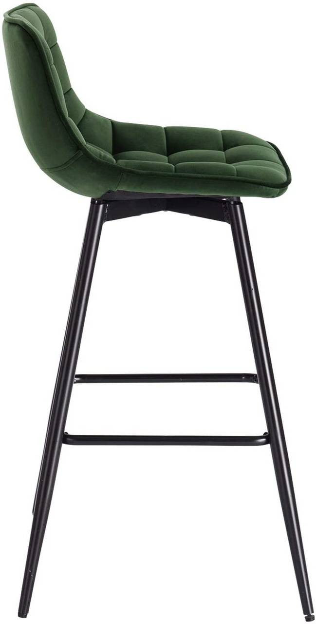 24goodz Velvet Bar Stool - Comfortable & Ergonomic - Sturdy & Robust - Velvet + Metal Frame - Dark Green - dgn