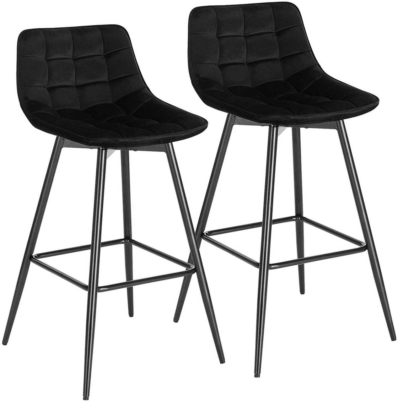 24goodz Velvet Bar Stool Set of 2 - Comfortable & Ergonomic - Sturdy & Robust - Velvet + Metal - Black - sz