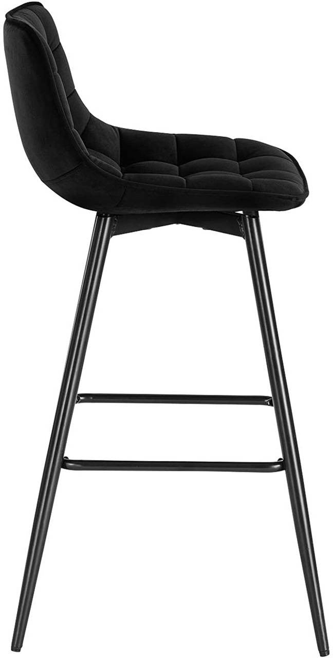 24goodz Velvet Bar Stool - Comfortable & Ergonomic - Sturdy Metal Frame - Black - Set of 2 - sz