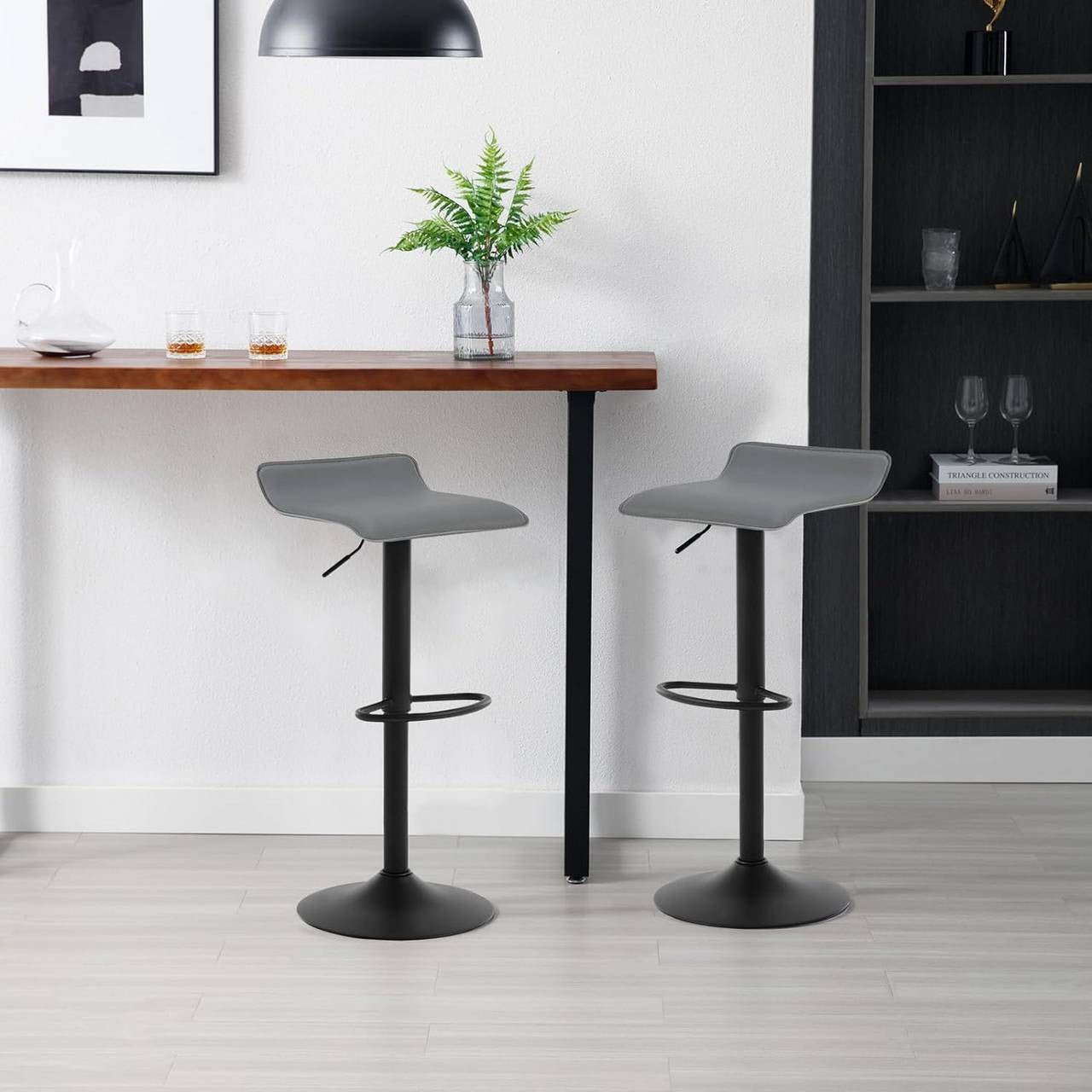 24goodz Adjustable Bar Stool - Ergonomic Comfort - Durable Metal Frame - Faux Leather - For Home & Office - Black/Grey