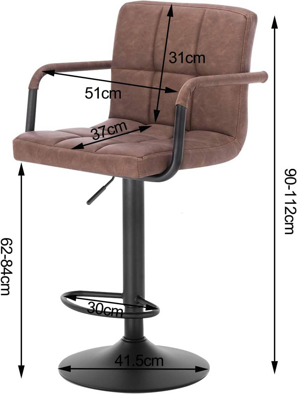 24goodz Bar Stool with Swivel Backrest - Ergonomic Design - Durable Faux Leather - For Home & Bistro Use - Dark Brown - dbr