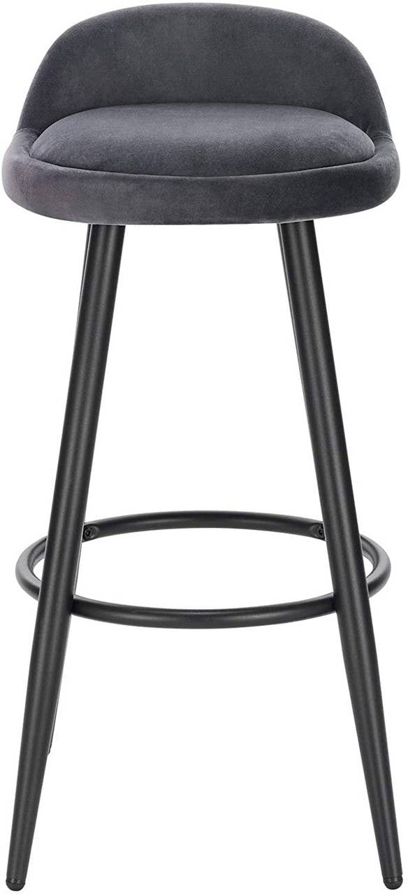24goodz Velvet Bar Stool - Stable and Robust Design - High Comfort - Velvet and Metal - Dark Grey - dgr