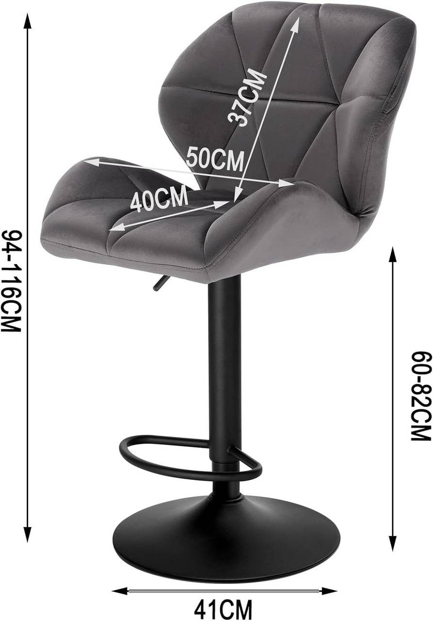 24goodz Velvet Bar Stool with Backrest - Ergonomic Comfort - Durable and Long-lasting - Velvet + Metal - Dark Grey - dgr