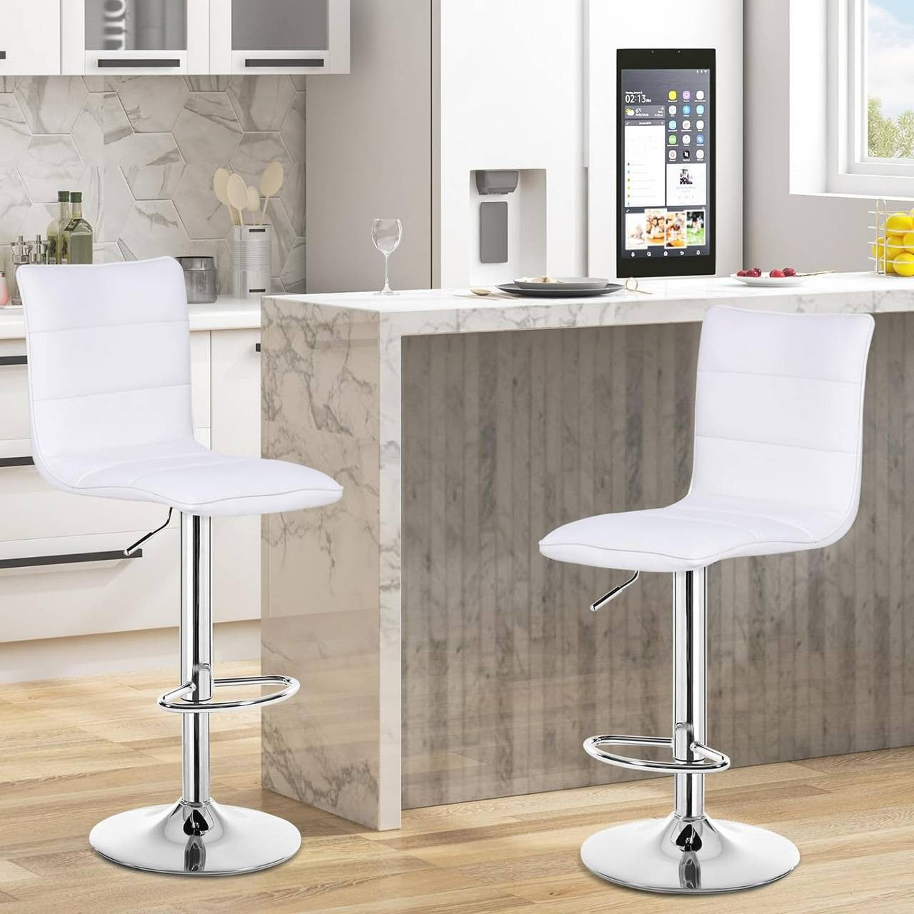 24goodz Bar Stool - Comfortable and Ergonomic - Durable and Multifunctional - Faux Leather - For Home and Commercial Use - White - ws
