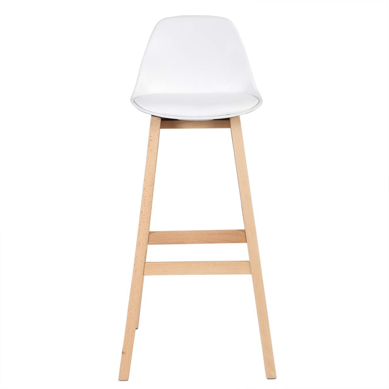 24goodz Stylish Bar Stool - Scandinavian Design - Ergonomic Comfort - Wood and Faux Leather - For Home and Cafés - Wood Colour + White - ws