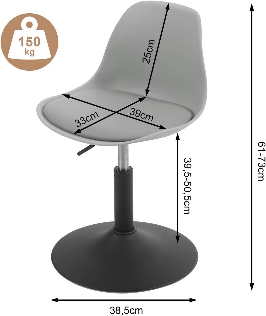 24goodz Adjustable Bar Stool - Ergonomic Design - Anti-Slip Base - PU + Metal - Grey