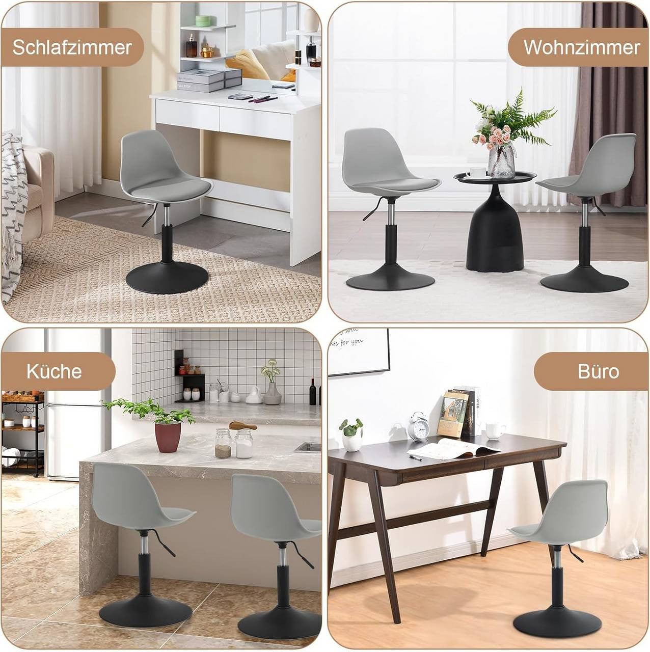24goodz Adjustable Bar Stool - Ergonomic Design - Anti-Slip Base - PU + Metal - Grey
