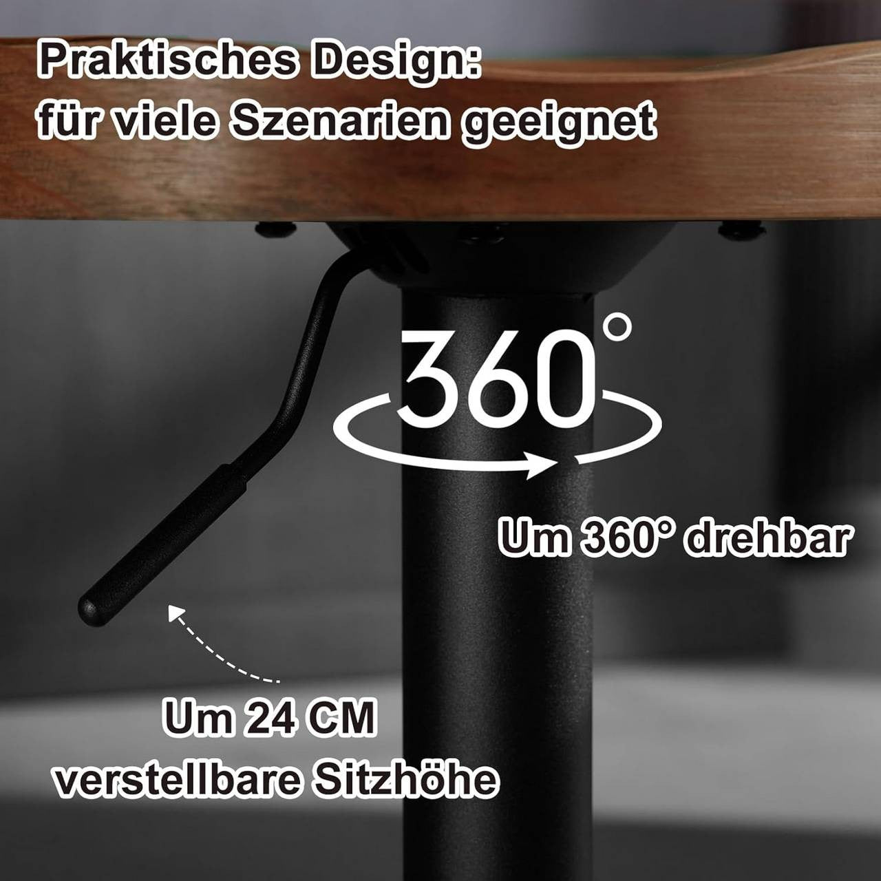 24goodz Saddle Seat Bar Stool - Ergonomic Design - Height Adjustable - Solid Wood and Metal - Brown