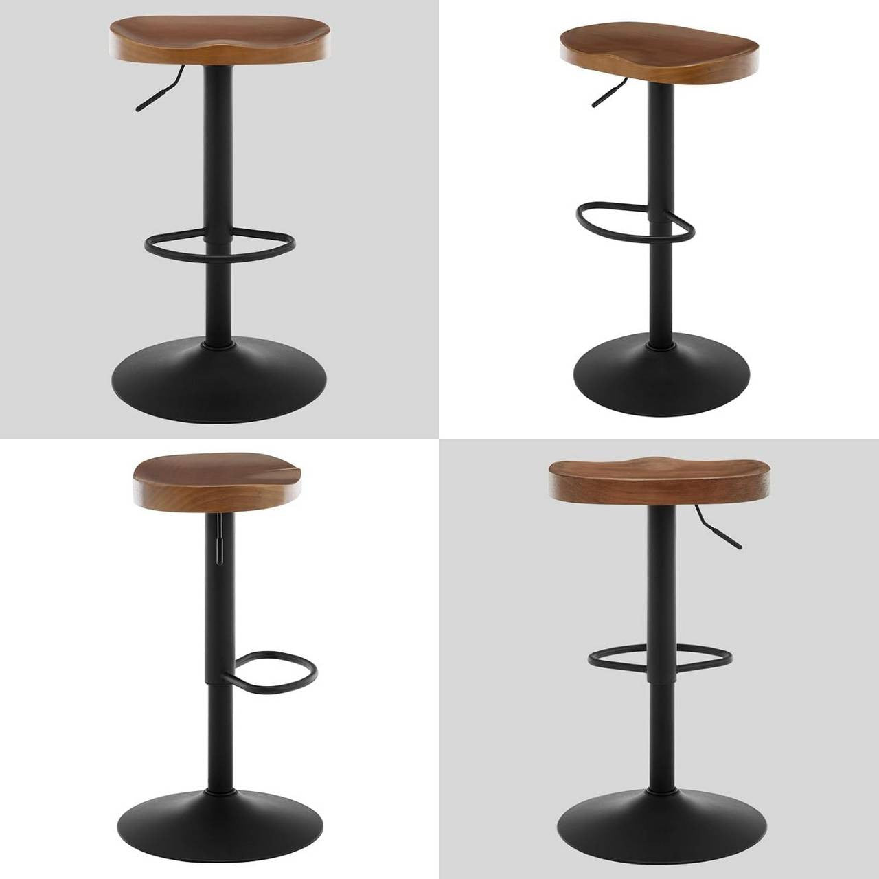 24goodz Saddle Seat Bar Stool - Ergonomic Design - Height Adjustable - Solid Wood and Metal - Brown