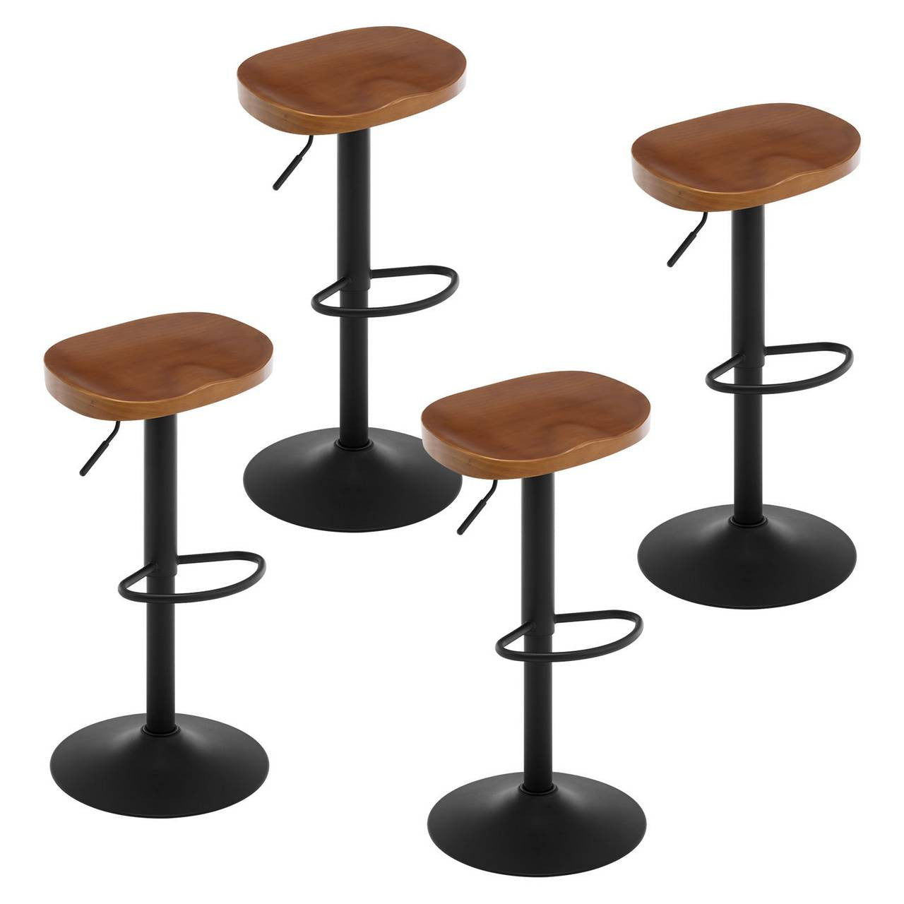 24goodz Saddle Seat Bar Stool - Ergonomic Design - Height Adjustable - Solid Wood and Metal - Brown