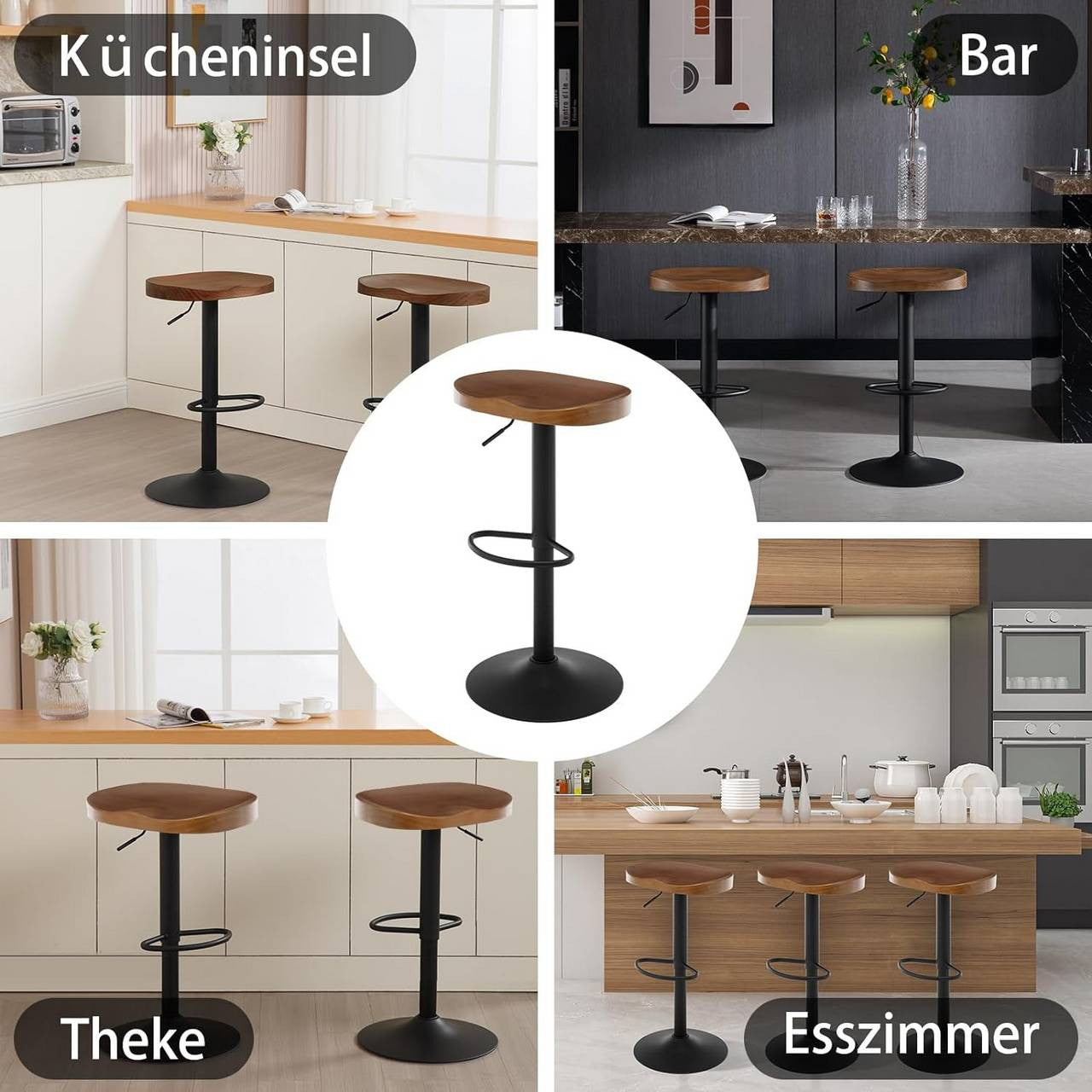 24goodz Saddle Seat Bar Stool - Ergonomic Design - Height Adjustable - Solid Wood and Metal - Brown