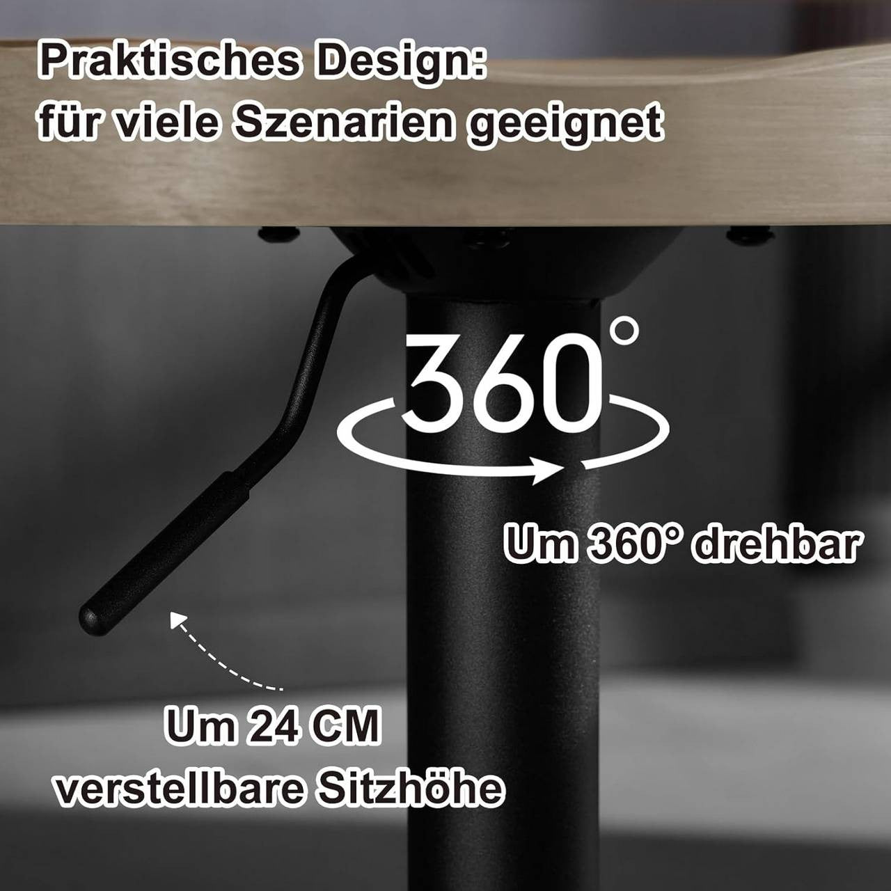 24goodz Ergonomic Bar Stool - Comfortable Saddle Seat - Height Adjustable - Solid Wood and Metal - Light Wood Finish