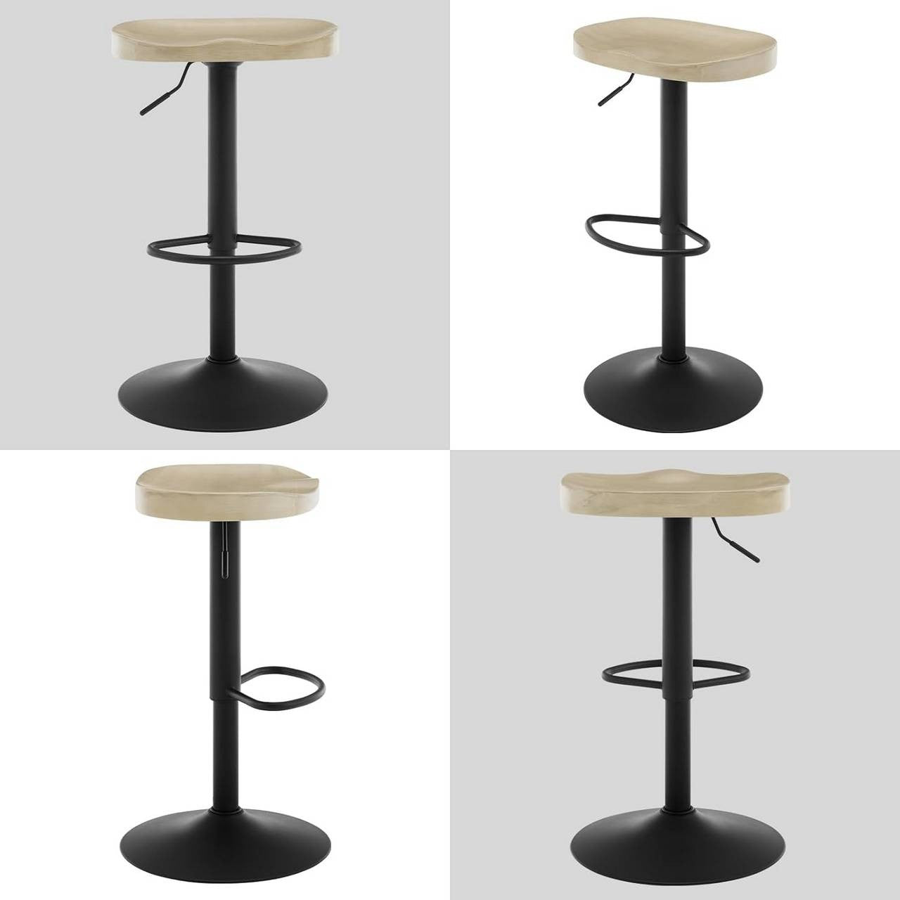 24goodz Ergonomic Bar Stool - Comfortable Saddle Seat - Height Adjustable - Solid Wood and Metal - Light Wood Finish